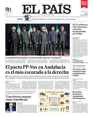 Prima pagina EL PAIS primera edicion di oggi - Quotidiano estero