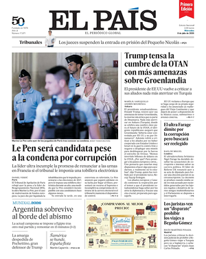 Prima pagina EL PAIS primera edicion di oggi - Quotidiano estero