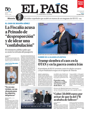 Prima pagina EL PAIS primera edicion di oggi - Quotidiano estero