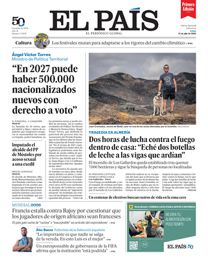Prima pagina EL PAIS primera edicion di oggi - Quotidiano estero