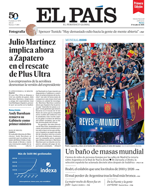 Prima pagina EL PAIS primera edicion di oggi - Quotidiano estero