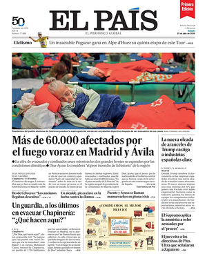 Prima pagina EL PAIS primera edicion di oggi - Quotidiano estero
