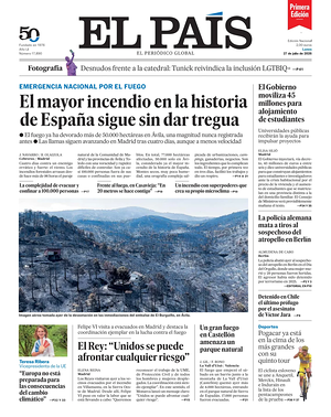 Prima pagina EL PAIS primera edicion di oggi - Quotidiano estero