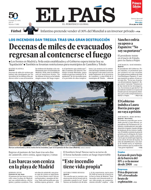 Prima pagina EL PAIS primera edicion di oggi - Quotidiano estero