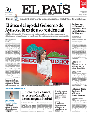 Prima pagina EL PAIS primera edicion di oggi - Quotidiano estero