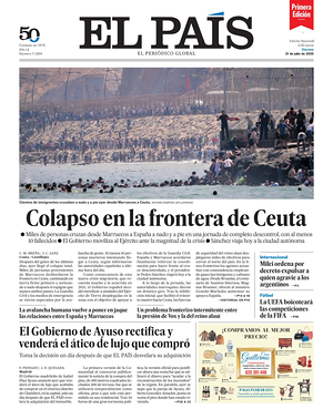 Prima pagina EL PAIS primera edicion di oggi - Quotidiano estero