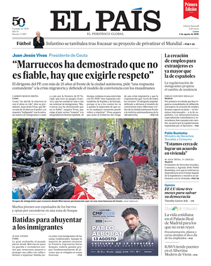 Prima pagina EL PAIS primera edicion di oggi - Quotidiano estero