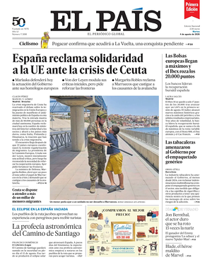 Prima pagina EL PAIS primera edicion di oggi - Quotidiano estero