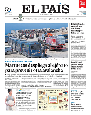 Prima pagina EL PAIS primera edicion di oggi - Quotidiano estero
