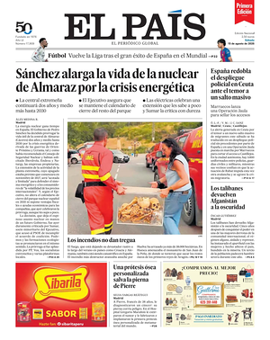 Prima pagina EL PAIS primera edicion di oggi - Quotidiano estero