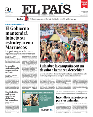 Prima pagina EL PAIS primera edicion di oggi - Quotidiano estero