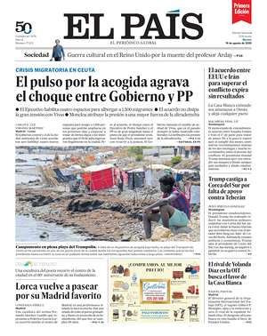 Prima pagina EL PAIS primera edicion di oggi - Quotidiano estero