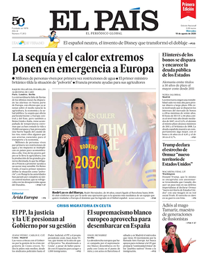 Prima pagina EL PAIS primera edicion di oggi - Quotidiano estero