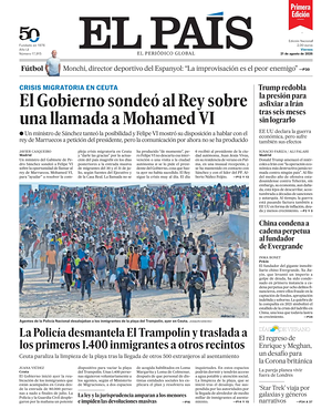 Prima pagina EL PAIS primera edicion di oggi - Quotidiano estero