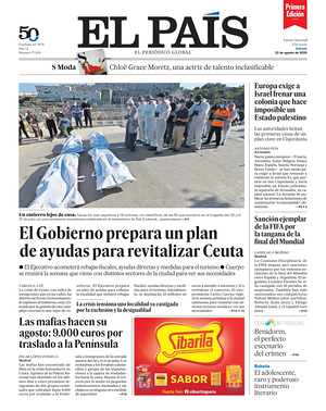 Prima pagina EL PAIS primera edicion di oggi - Quotidiano estero