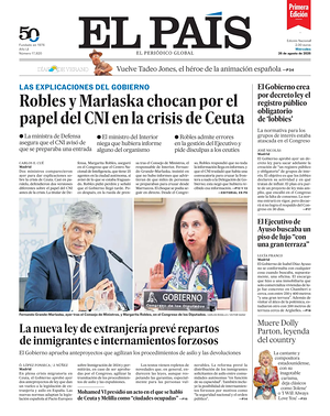 Prima pagina EL PAIS primera edicion di oggi - Quotidiano estero