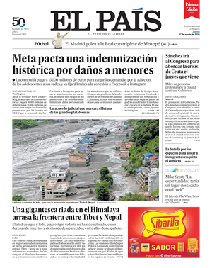 Prima pagina EL PAIS primera edicion di oggi - Quotidiano estero