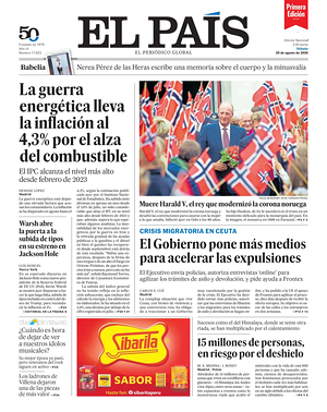 Prima pagina EL PAIS primera edicion di oggi - Quotidiano estero