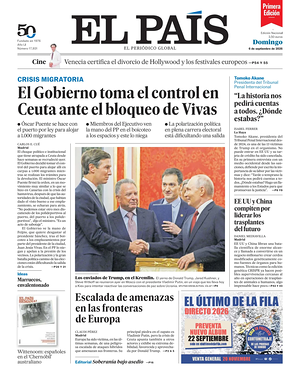 Prima pagina EL PAIS primera edicion di oggi - Quotidiano estero