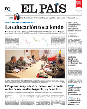 Prima pagina EL PAIS primera edicion di oggi - Quotidiano estero