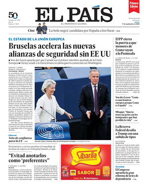 Prima pagina EL PAIS primera edicion di oggi - Quotidiano estero
