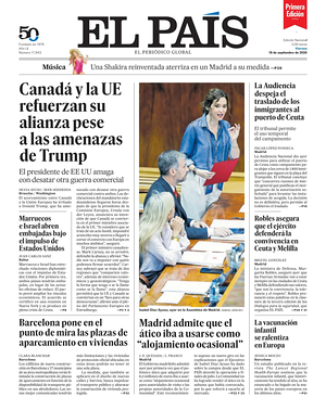 Prima pagina EL PAIS primera edicion di oggi - Quotidiano estero