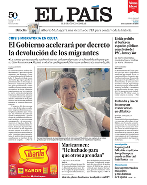 Prima pagina EL PAIS primera edicion di oggi - Quotidiano estero