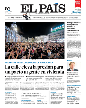 Prima pagina EL PAIS primera edicion di oggi - Quotidiano estero