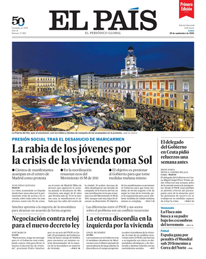 Prima pagina EL PAIS primera edicion di oggi - Quotidiano estero
