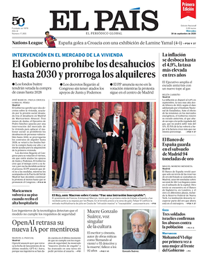 Prima pagina EL PAIS primera edicion di oggi - Quotidiano estero