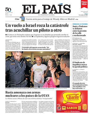 Prima pagina EL PAIS primera edicion di oggi - Quotidiano estero