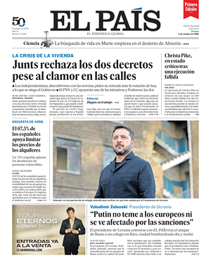 Prima pagina EL PAIS primera edicion di oggi - Quotidiano estero