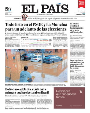 Prima pagina EL PAIS primera edicion di oggi - Quotidiano estero
