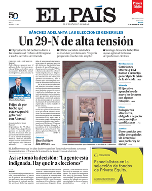 Prima pagina EL PAIS primera edicion di oggi - Quotidiano estero