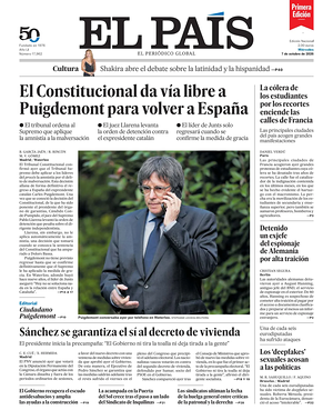 Prima pagina EL PAIS primera edicion di oggi - Quotidiano estero