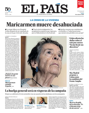Prima pagina EL PAIS primera edicion di oggi - Quotidiano estero