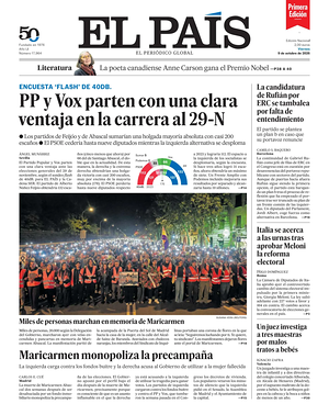 Prima pagina EL PAIS primera edicion di oggi - Quotidiano estero