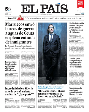 Prima pagina EL PAIS primera edicion di oggi - Quotidiano estero
