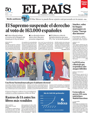 Prima pagina EL PAIS primera edicion di oggi - Quotidiano estero
