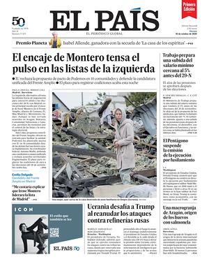 Prima pagina EL PAIS primera edicion di oggi - Quotidiano estero