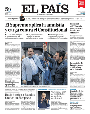 Prima pagina EL PAIS primera edicion di oggi - Quotidiano estero