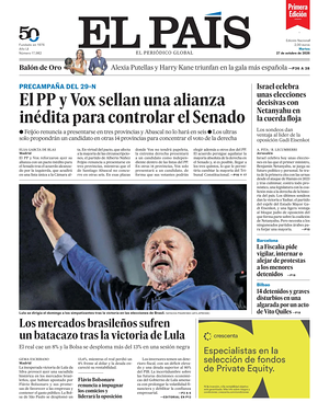 Prima pagina EL PAIS primera edicion di oggi - Quotidiano estero
