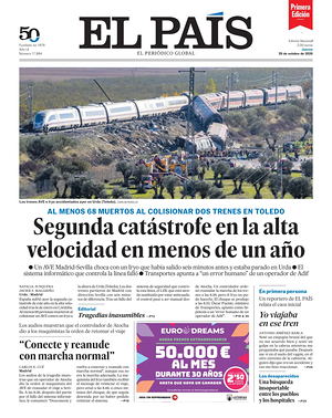 Prima pagina EL PAIS primera edicion di oggi - Quotidiano estero
