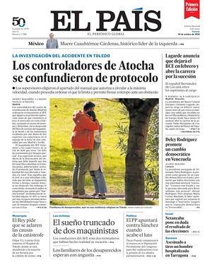 Prima pagina EL PAIS primera edicion di oggi - Quotidiano estero