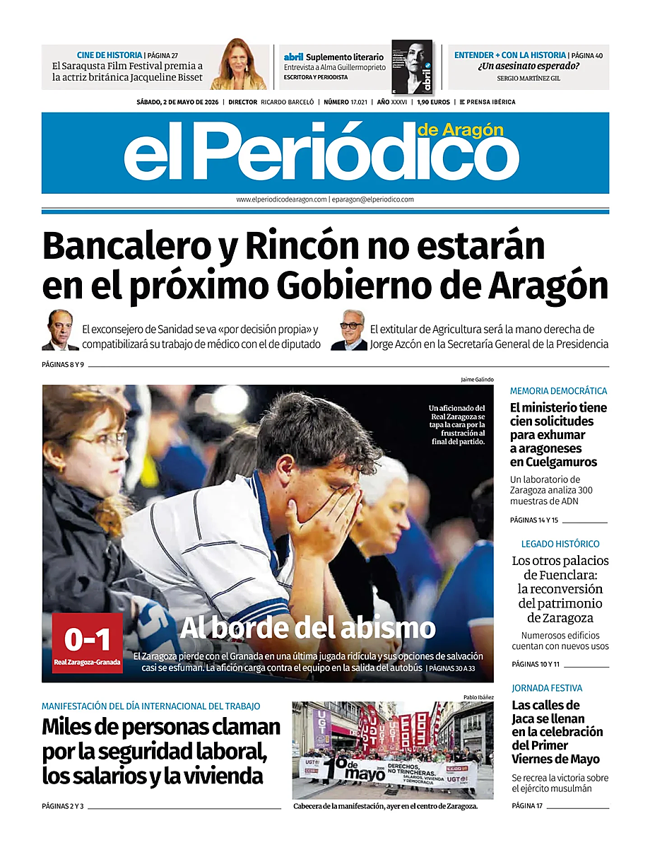 Portada El Periódico Aragón de hoy - Quiosco 2 mayo 2026