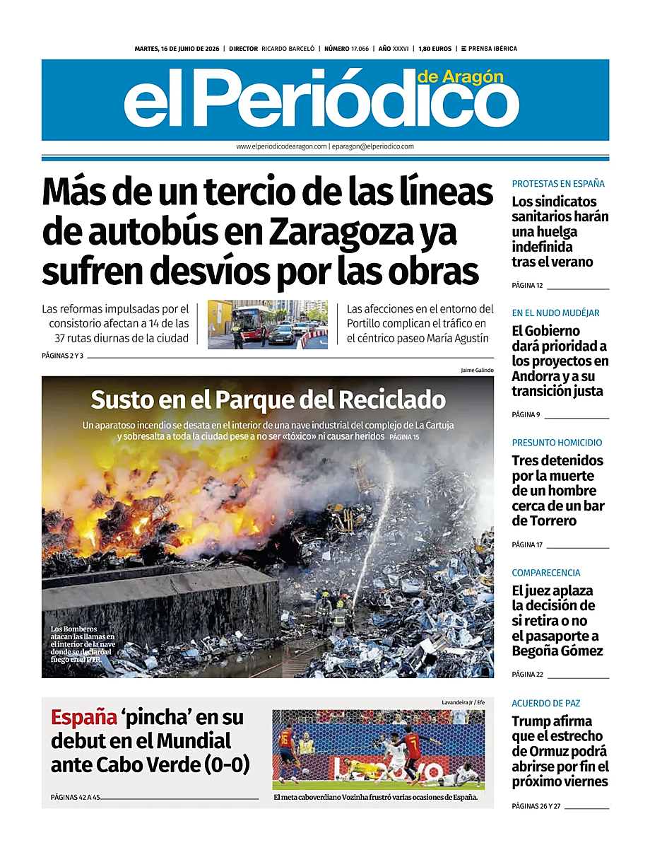Portada El Periódico Aragón de hoy - Quiosco 16 junio 2026