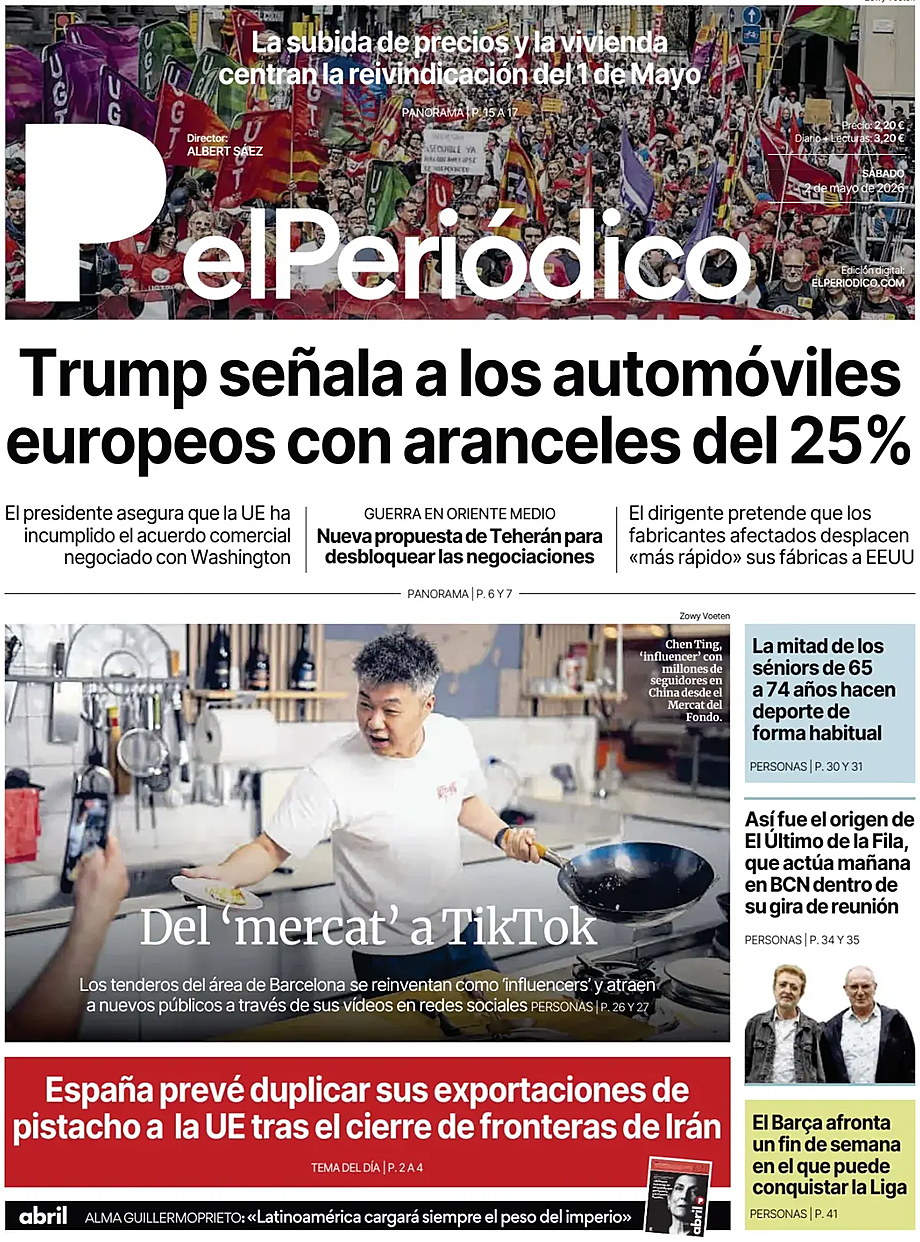 Portada El Periódico de Catalunya de hoy - Quiosco 2 mayo 2026
