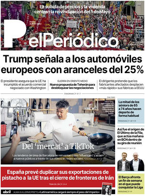 Portada El Periódico de Catalunya de hoy - Periódico nacional