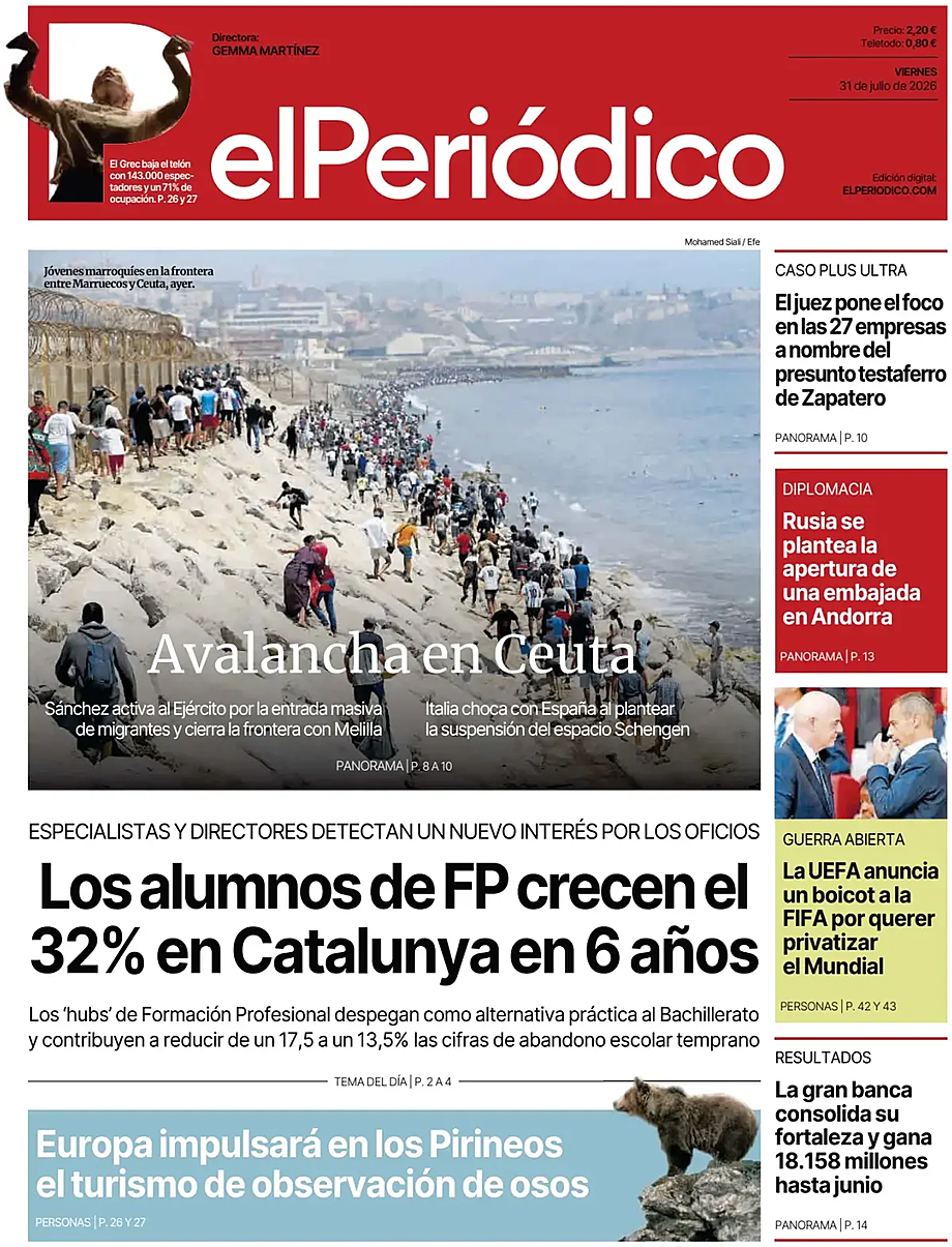 Portada El Periódico de Catalunya de hoy - Quiosco 31 julio 2026