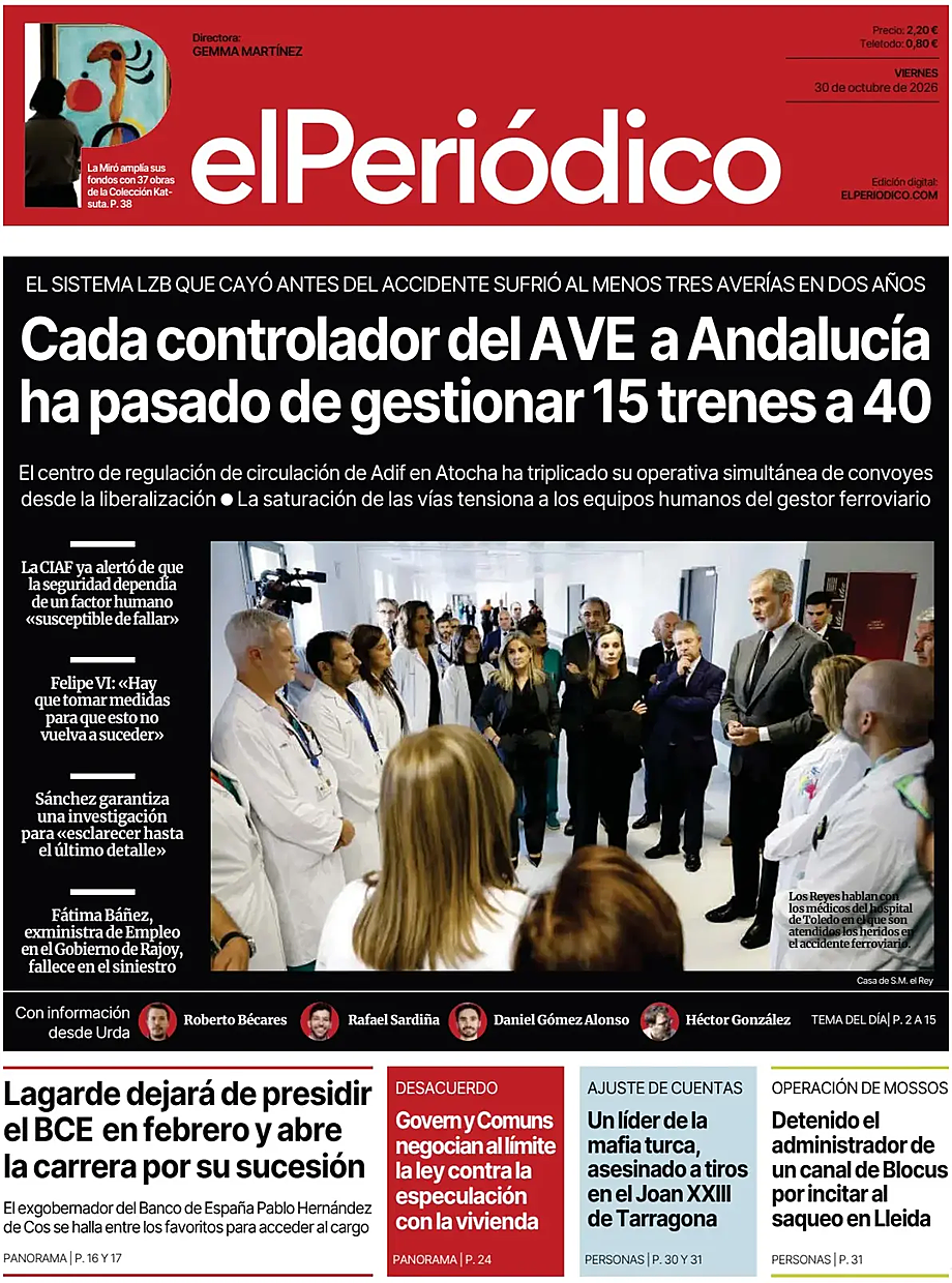 Portada El Periódico de Catalunya de hoy - Quiosco 30 octubre 2026